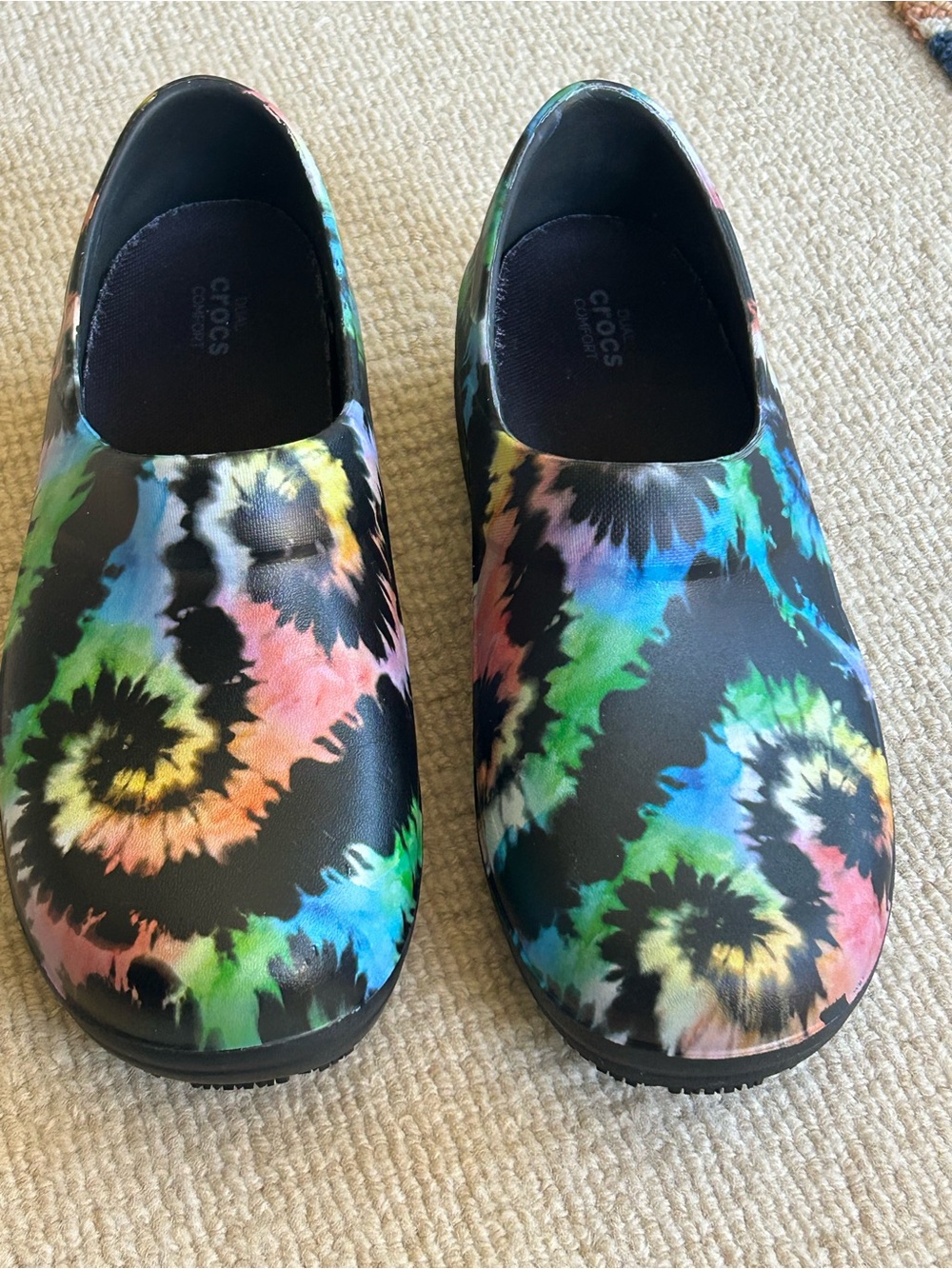 CROCS Kids Tie-Dye Slip-On Clogs - Black with Multicolor  slip on Swirls